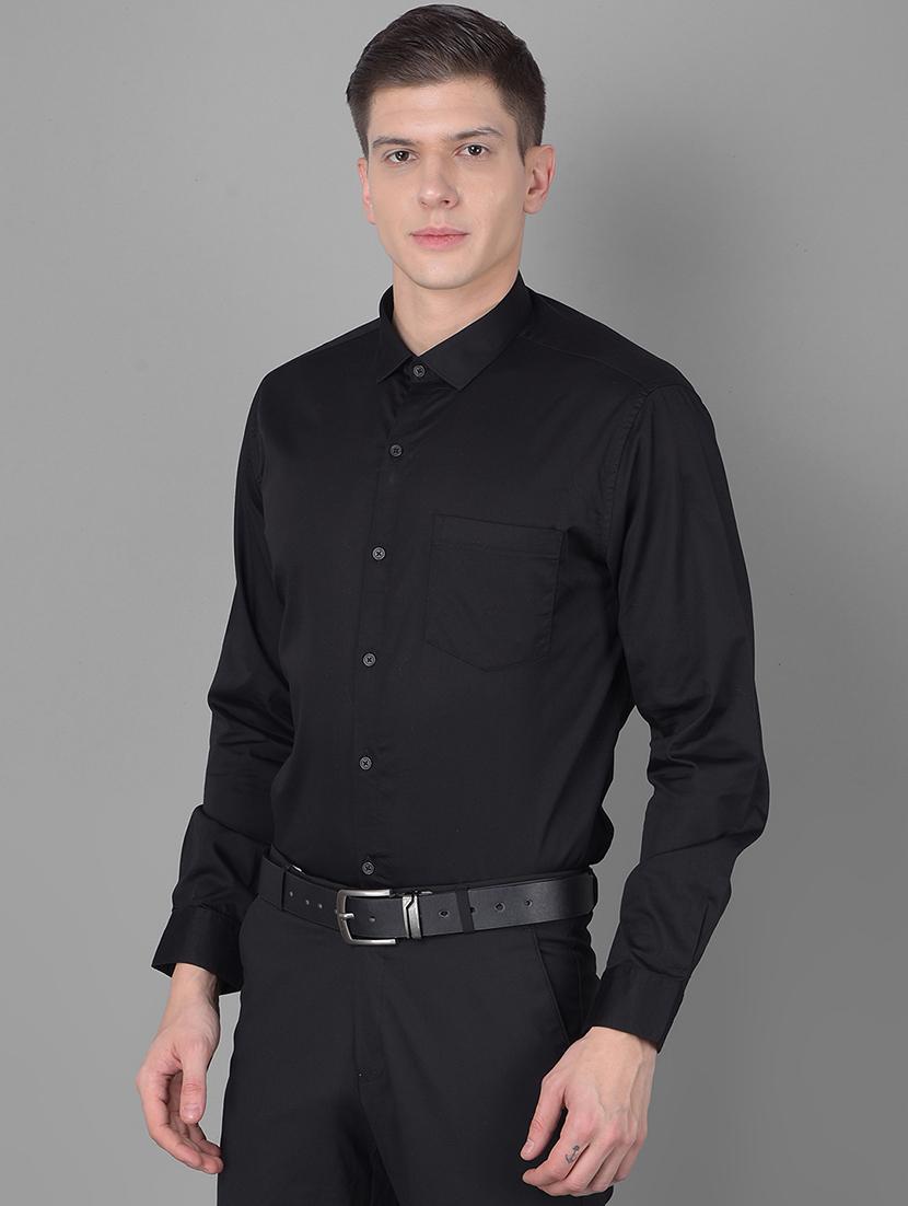 men solid black cotton blend formal shirt - 20455009 - Standard Image - 1