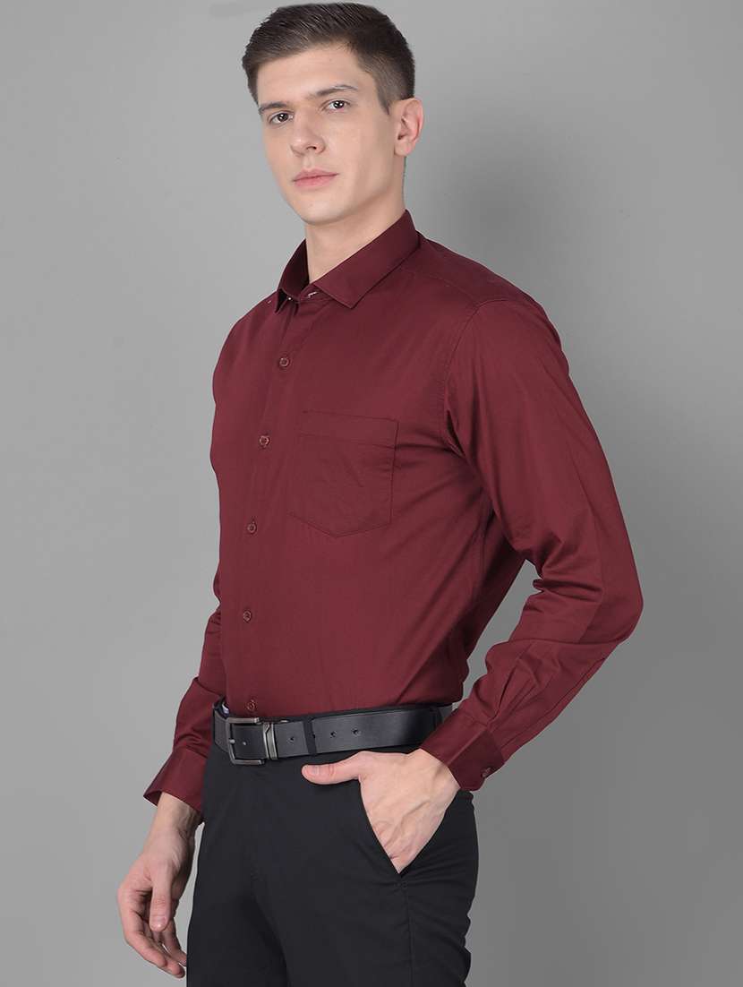 men solid maroon cotton blend slim fit formal shirt - 20455011 -  Standard Image - 1