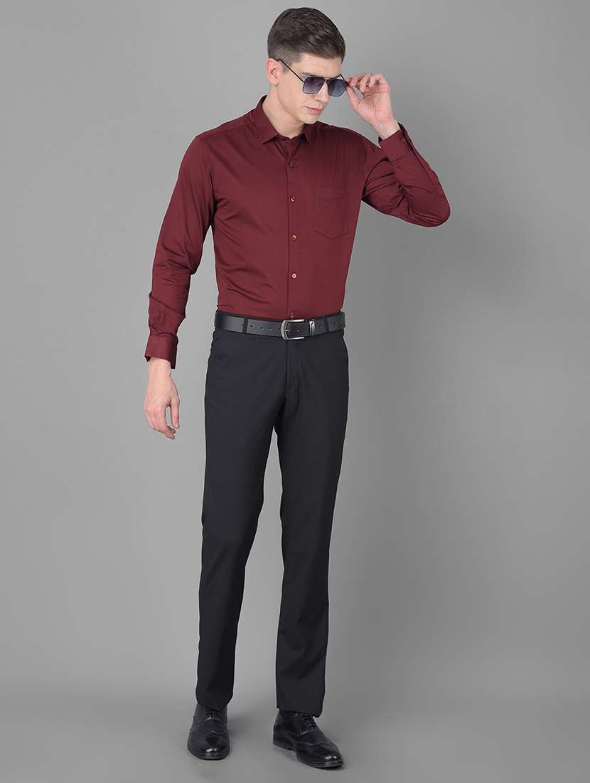 men solid maroon cotton blend slim fit formal shirt - 20455011 -  Standard Image - 4