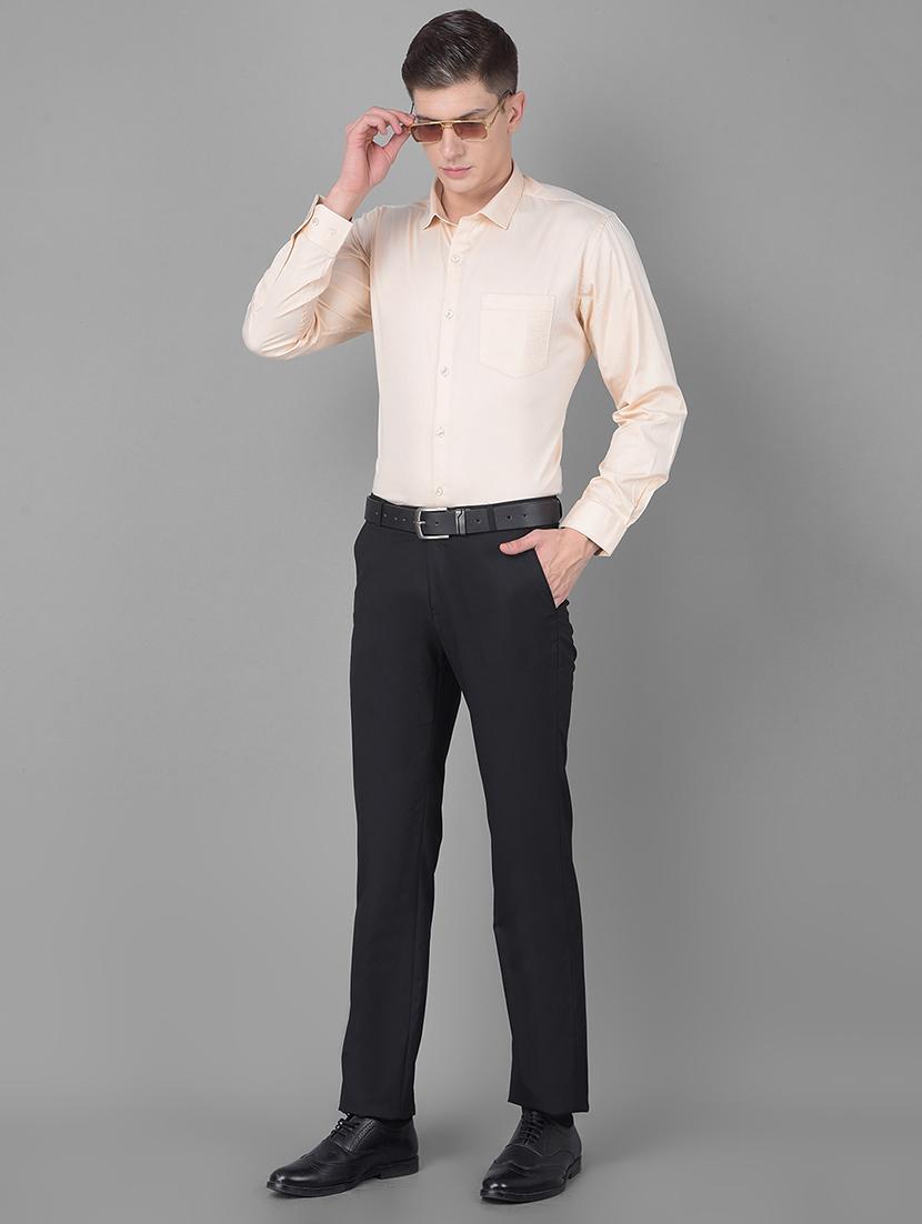 men solid cream cotton blend formal shirt - 20455012 - Standard Image - 4