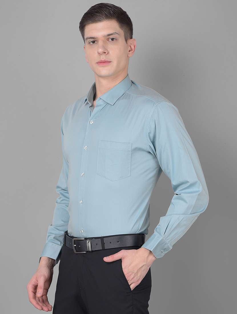 men solid purist blue cotton blend formal shirt - 20455014 -  Standard Image - 1