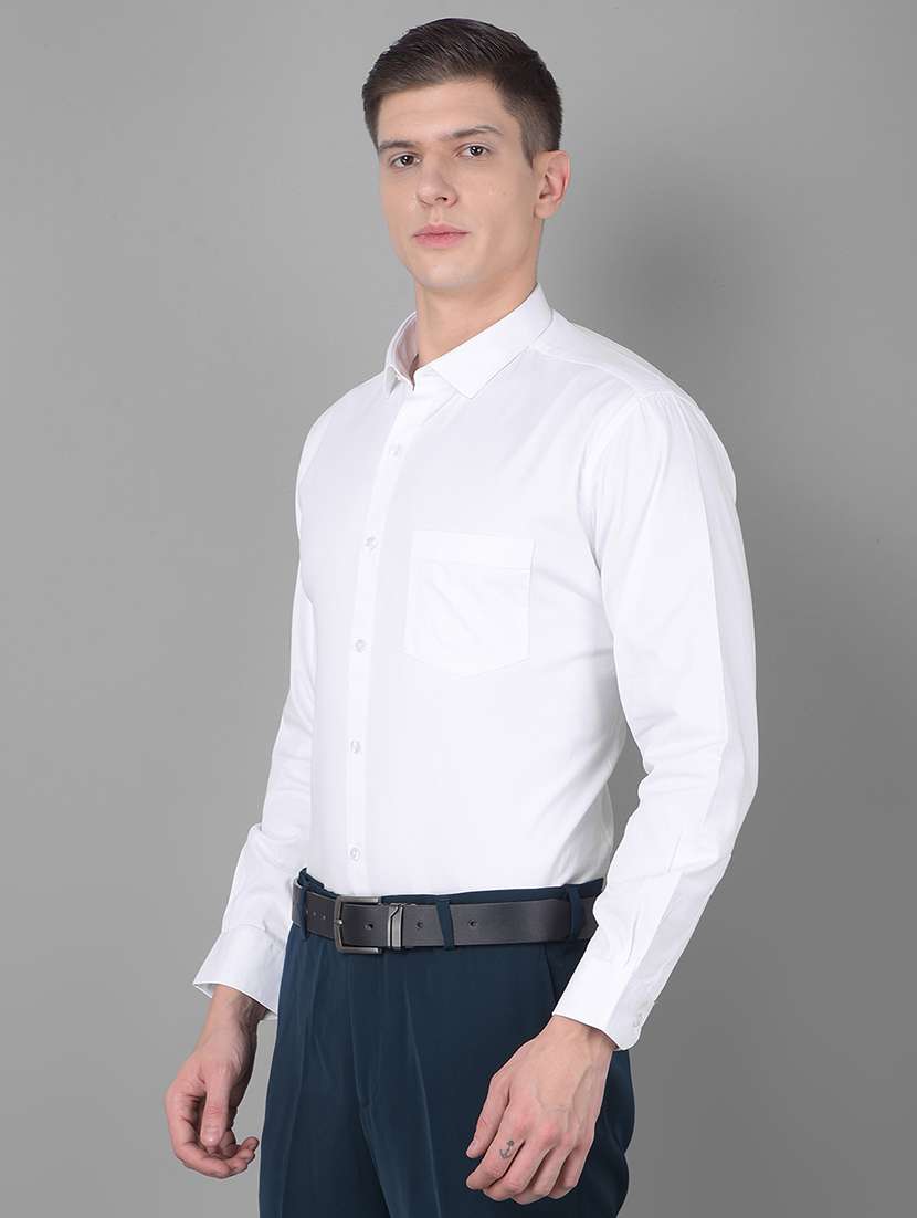 men solid white cotton blend slim fit formal shirt - 20455015 -  Standard Image - 1