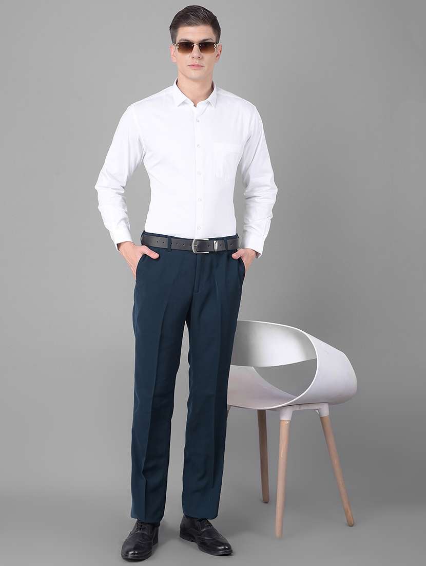men solid white cotton blend slim fit formal shirt - 20455015 -  Standard Image - 4