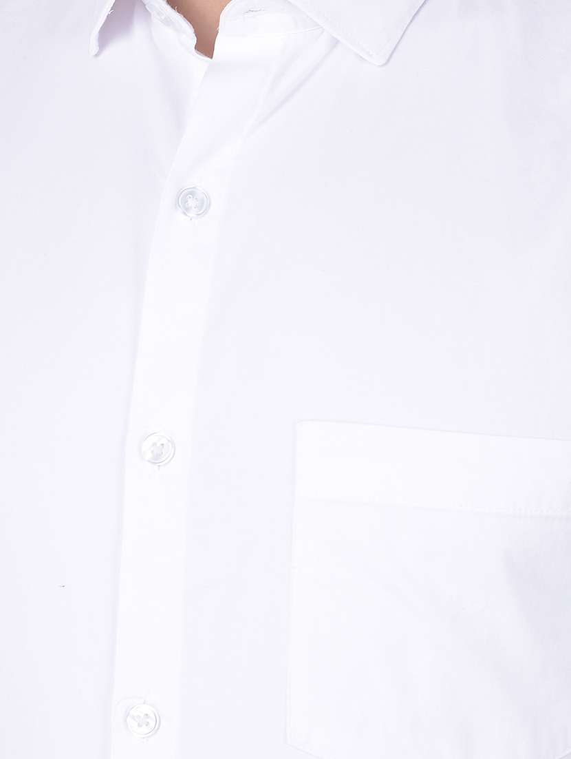 men solid white cotton blend slim fit formal shirt - 20455015 -  Standard Image - 6