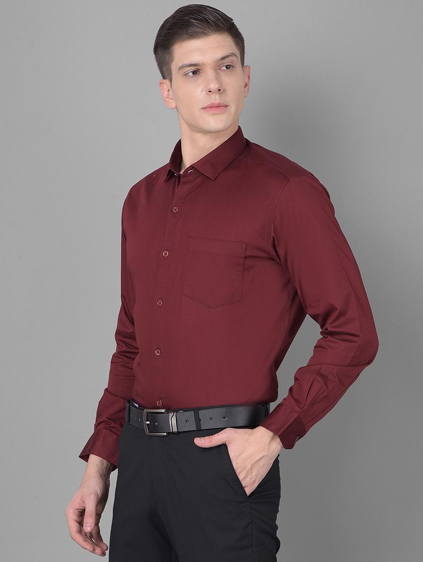 men solid maroon cotton blend slim fit formal shirt - 20455018 - Standard Image - 1