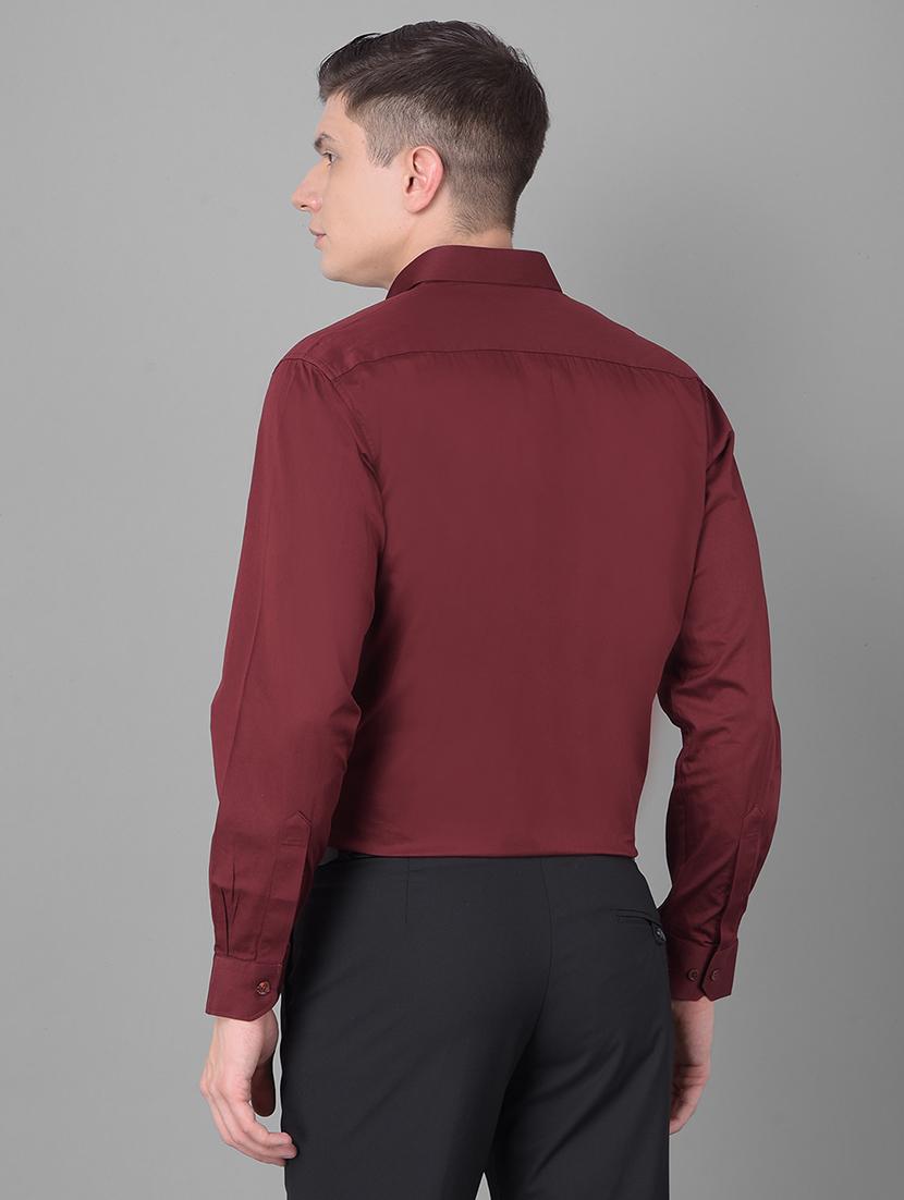men solid maroon cotton blend slim fit formal shirt - 20455018 - Standard Image - 4