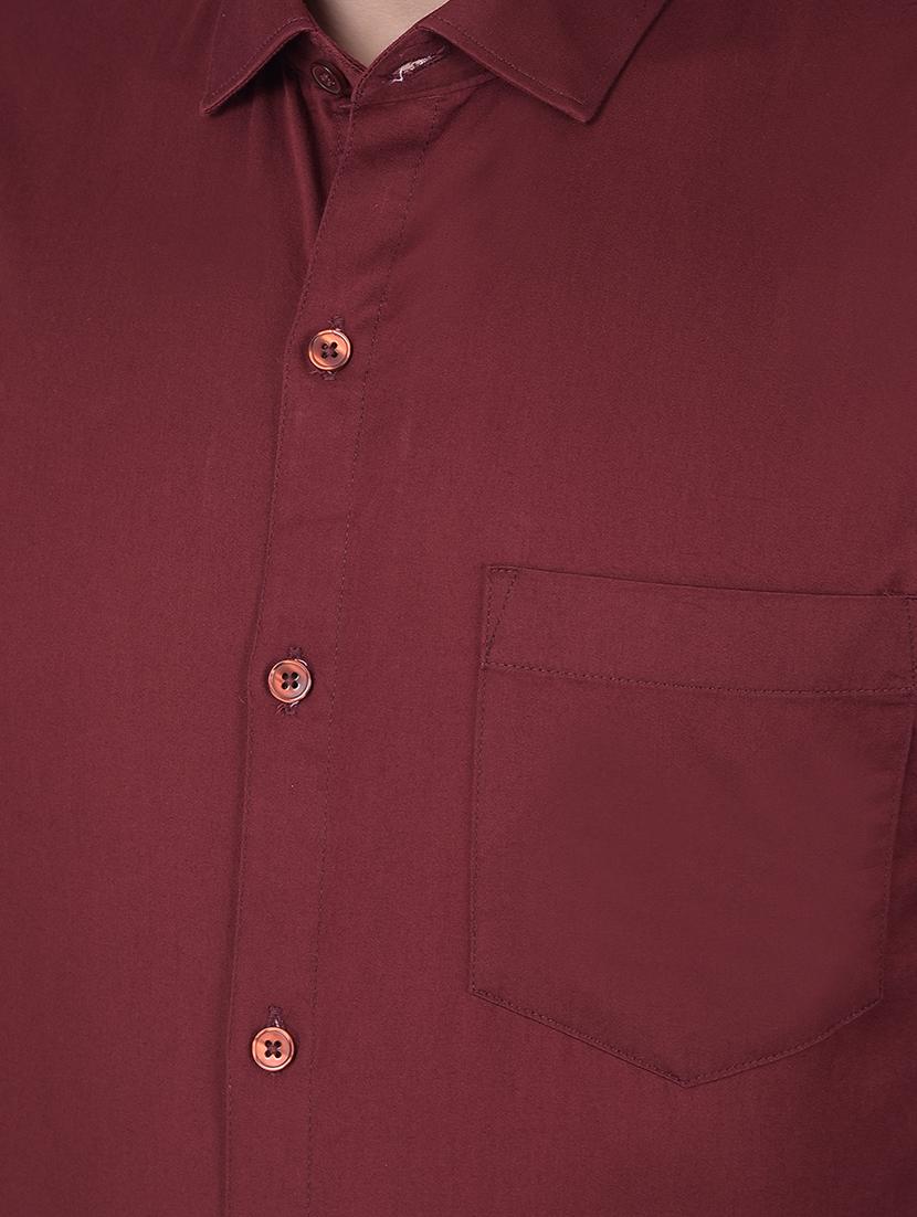men solid maroon cotton blend slim fit formal shirt - 20455018 - Standard Image - 6