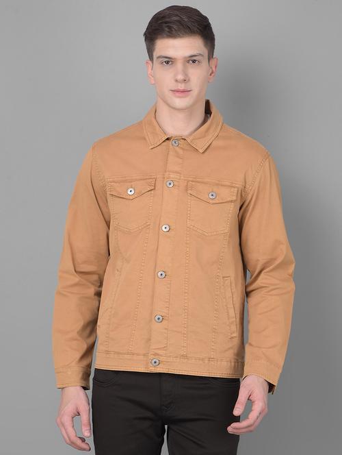 men brown cotton casual jacket - 20455023 - Standard Image - 0