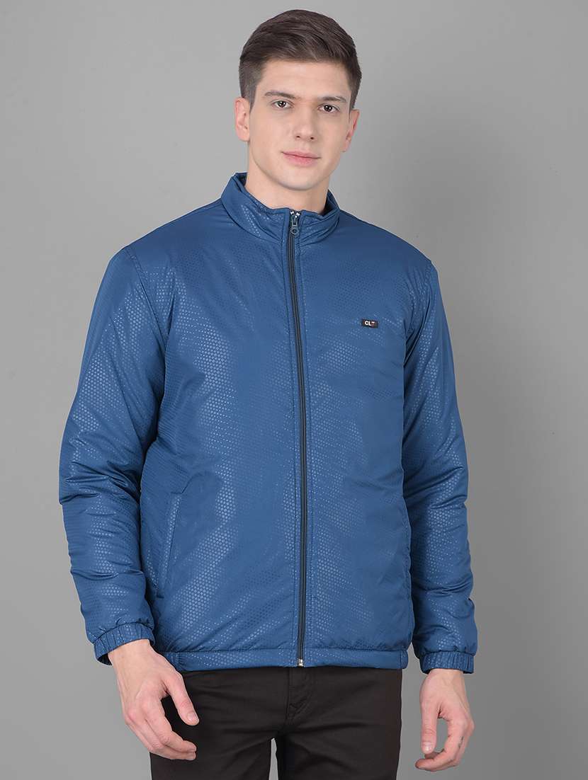 men blue nylon casual jacket