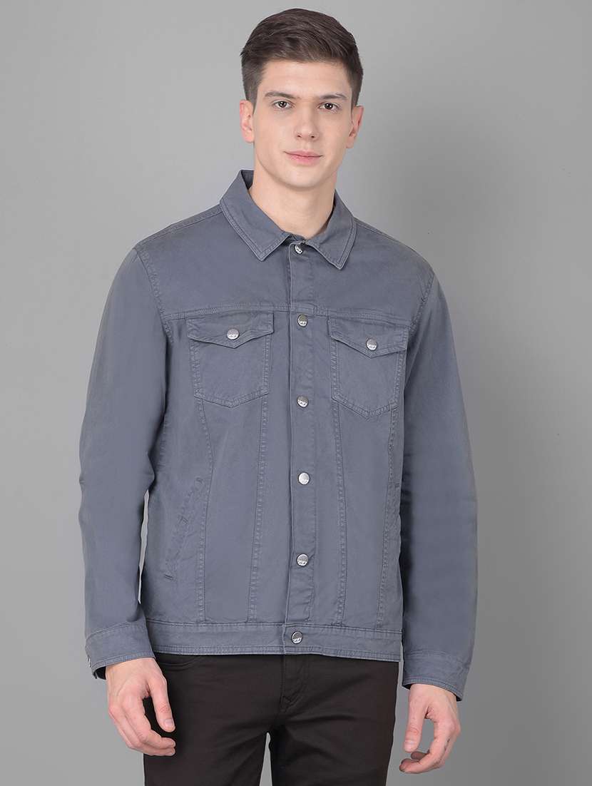 men grey cotton casual jacket
