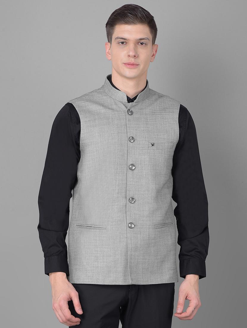 men grey linen classic waist coat - 20455029 -  Zoom Image - 0