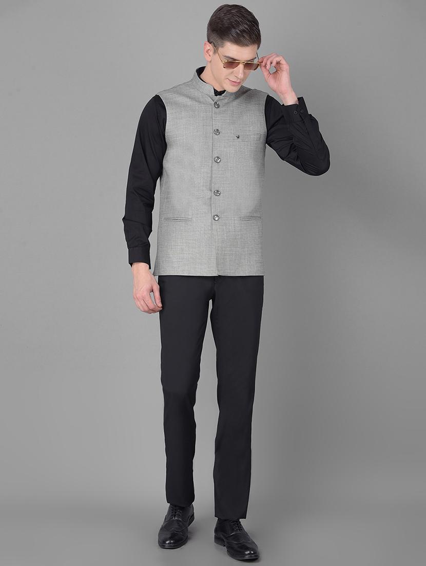 men grey linen classic waist coat - 20455029 - Standard Image - 4