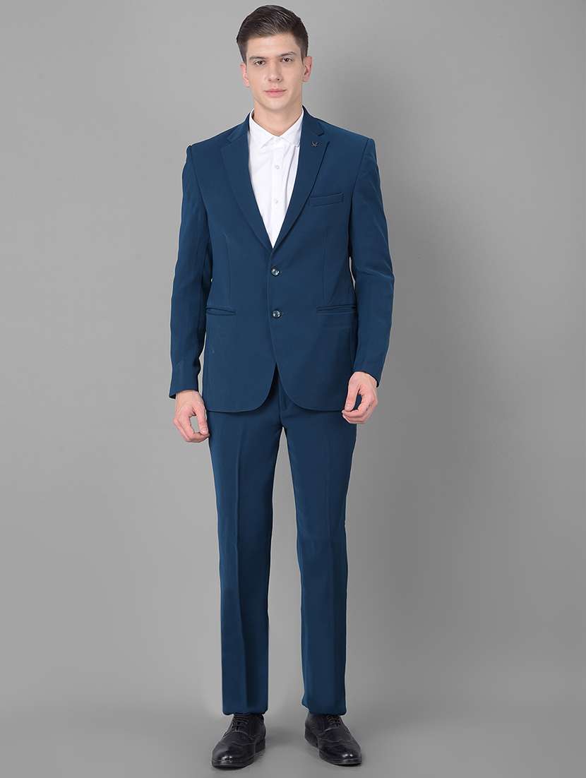 men blue polyester 2-piece suit