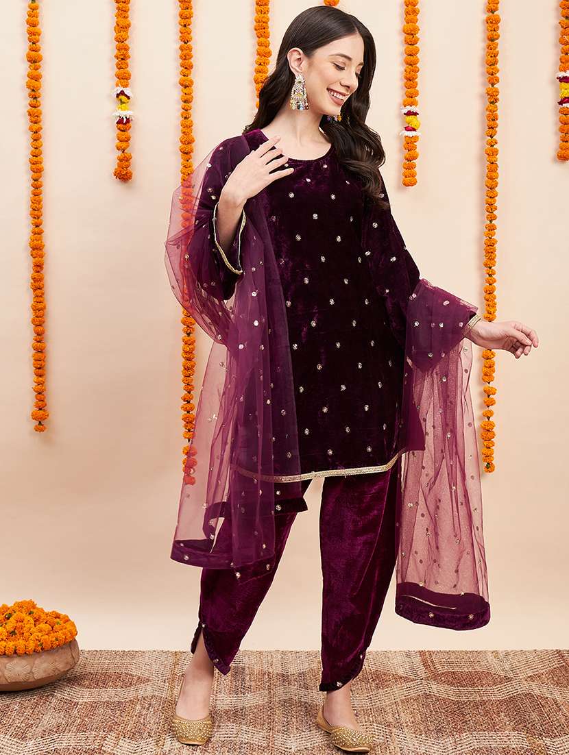 burgundy gota work kurta dupatta set