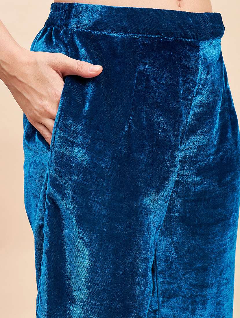 Blue Solid With Work Kurta Dupatta Set - 20455153 -  Standard Image - 4