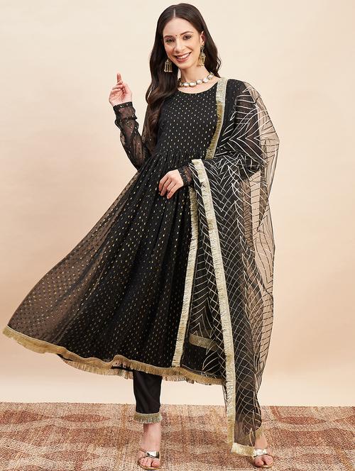 black solid with work kurta pant set - 20455155 -  Standard Image - 0