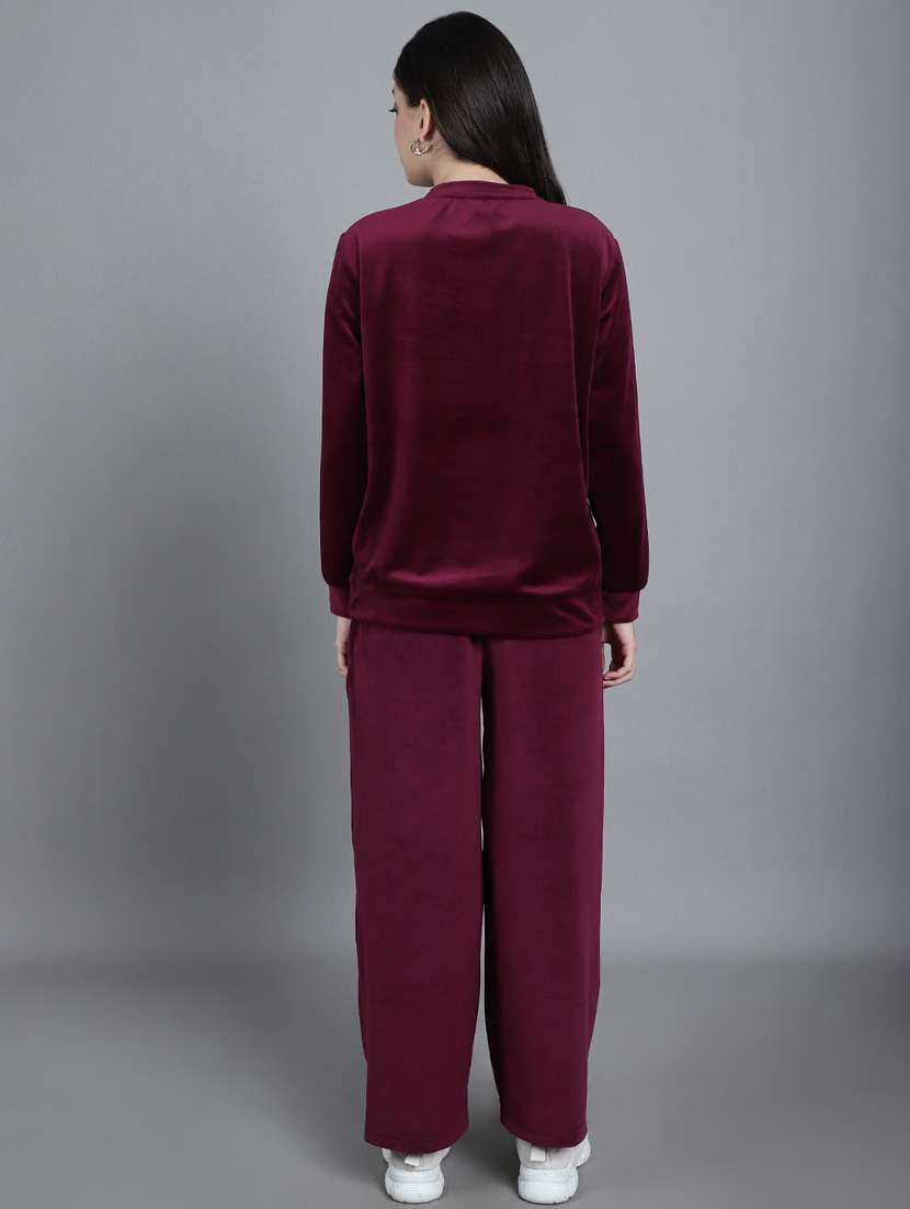 burgundy solid pyjama nightwear set - 20458013 -  Standard Image - 4