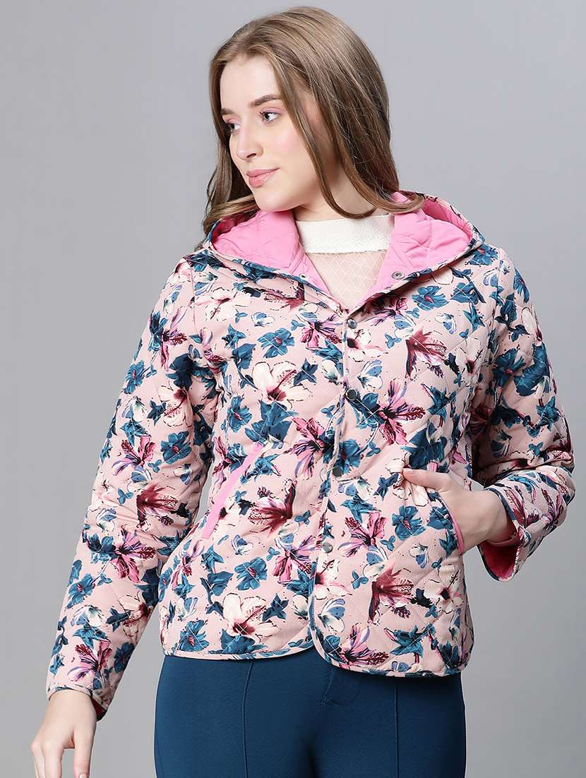 women multi color polyester bomber/biker jacket - 20458018 -  Standard Image - 1
