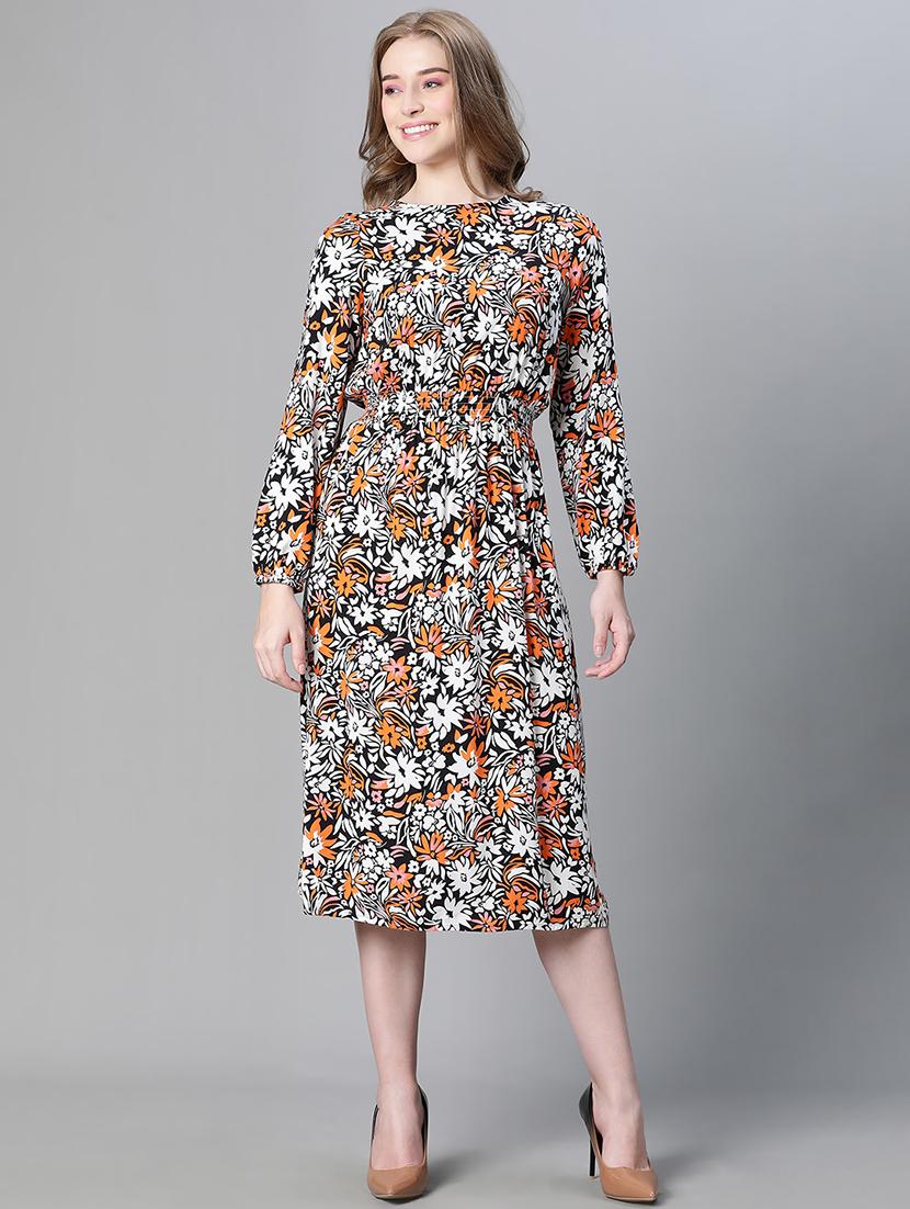 black floral print a-line dress - 20458062 -  Zoom Image - 0