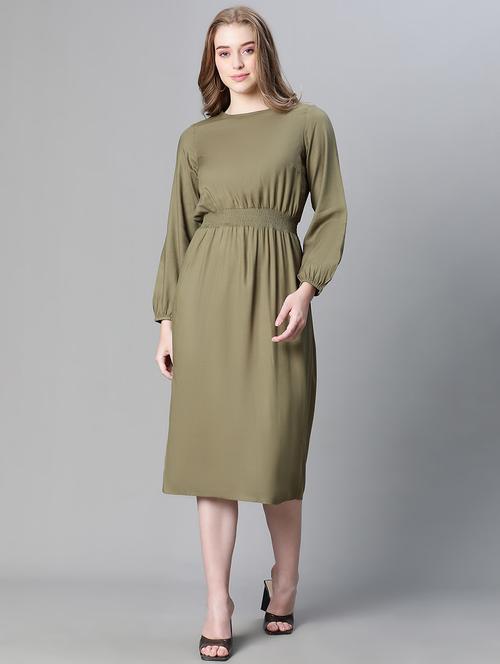 olive solid a-line dress - 20458063 -  Standard Image - 0