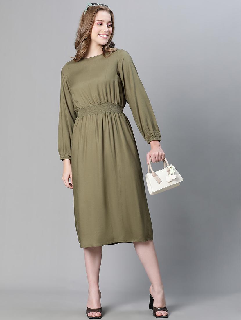 olive solid a-line dress - 20458063 -  Standard Image - 1