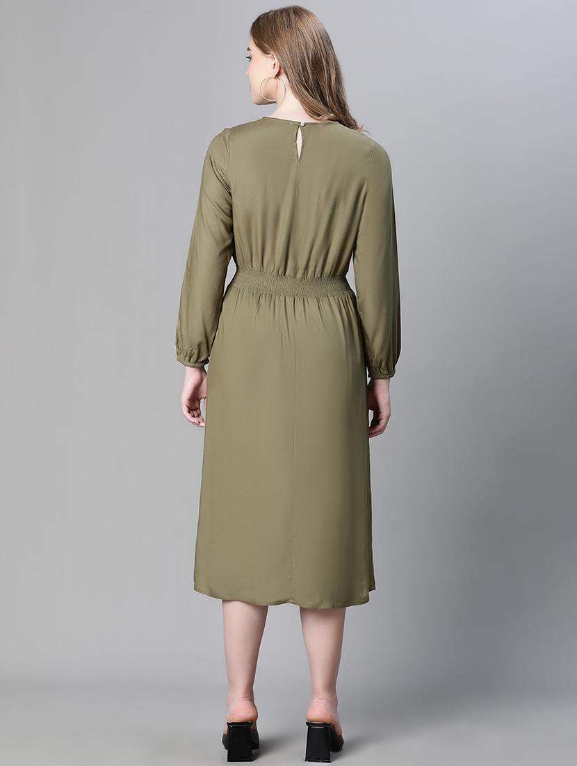 olive solid a-line dress - 20458063 - Standard Image - 4