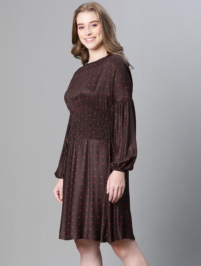 brown polka dots print empire line dress - 20458064 - Standard Image - 1