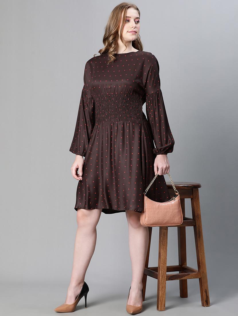 brown polka dots print empire line dress - 20458064 - Standard Image - 4