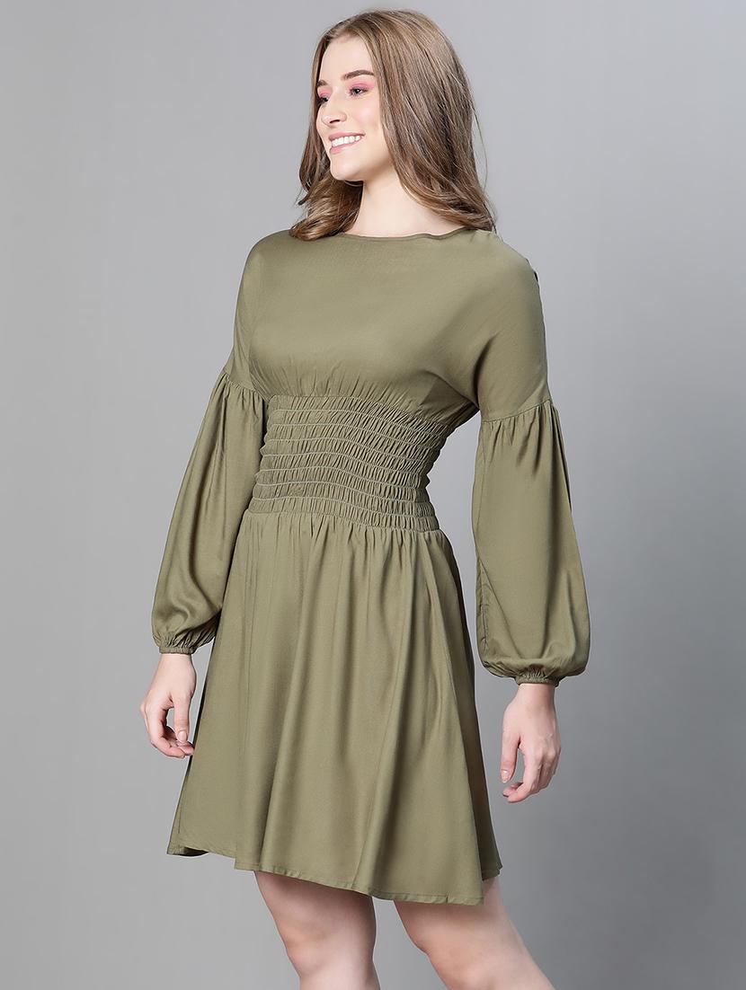 olive solid empire line dress - 20458066 -  Standard Image - 1