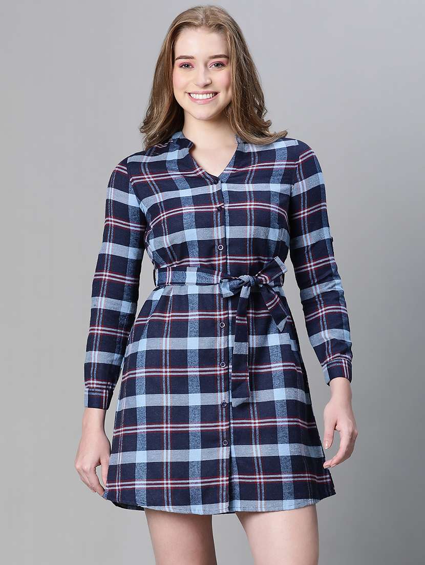 navy blue checks shirt dress