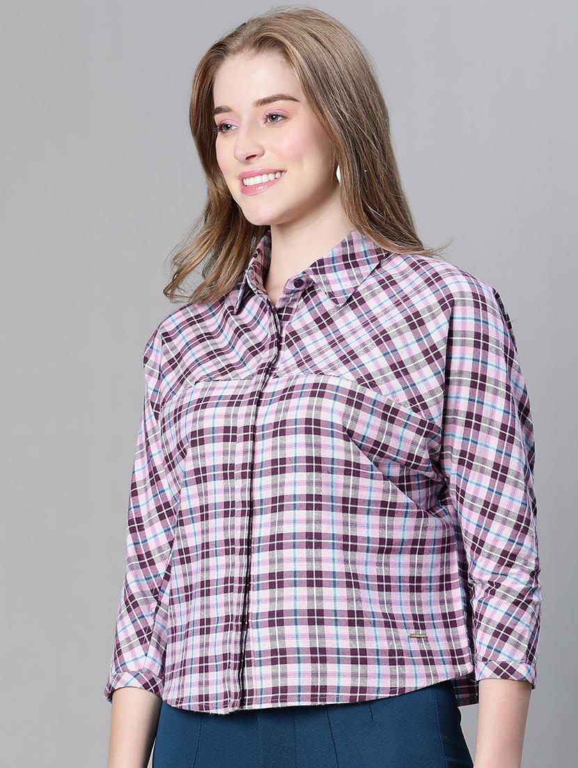 purple checkered boxy fit shirt - 20458071 - Standard Image - 1