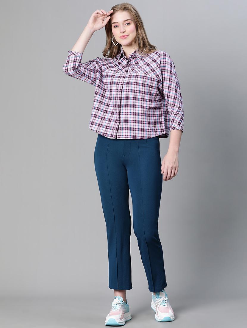 purple checkered boxy fit shirt - 20458071 - Standard Image - 4
