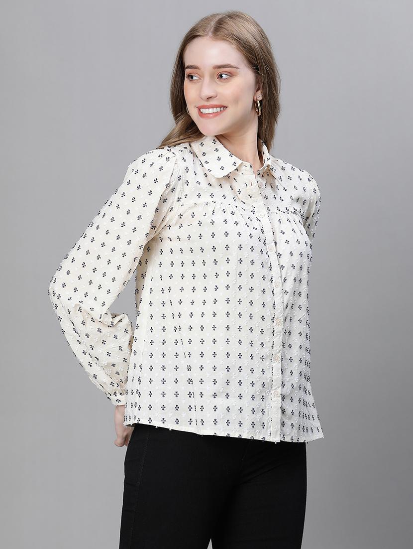 cream self designed relaxed fit shirt - 20458073 - Standard Image - 1