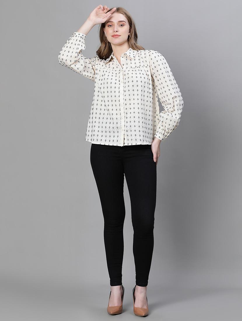 cream self designed relaxed fit shirt - 20458073 - Standard Image - 4