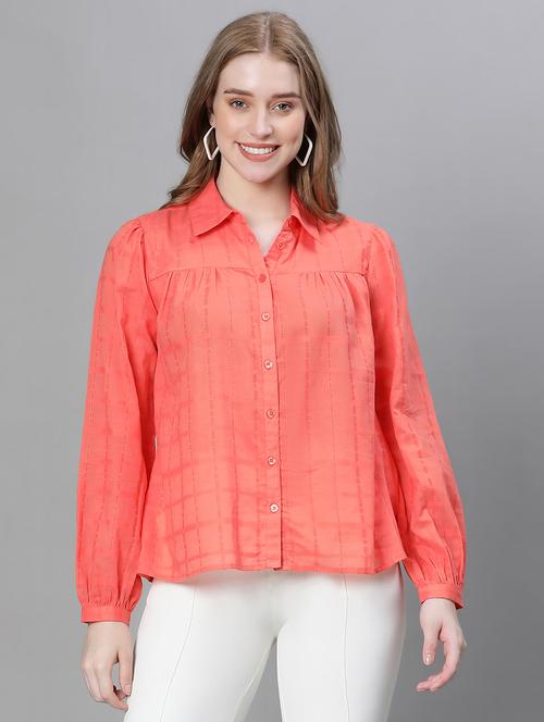 orange self designed relaxed fit shirt - 20458075 - Standard Image - 0