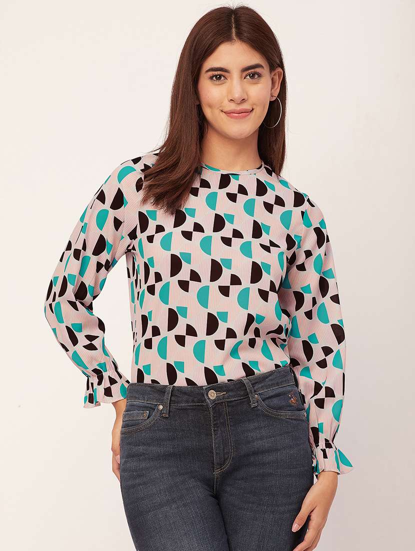 women's multi colored printed regular top