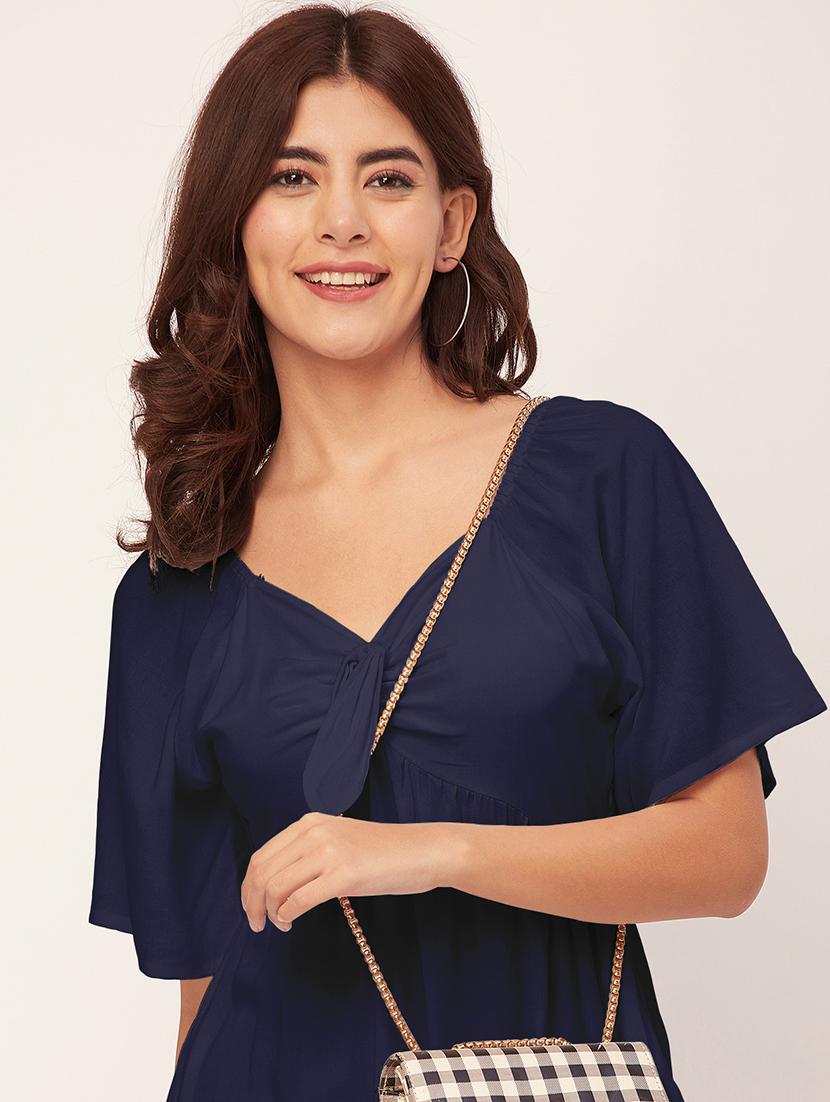 navy blue solid a-line dress with pocket - 20458138 - Standard Image - 4