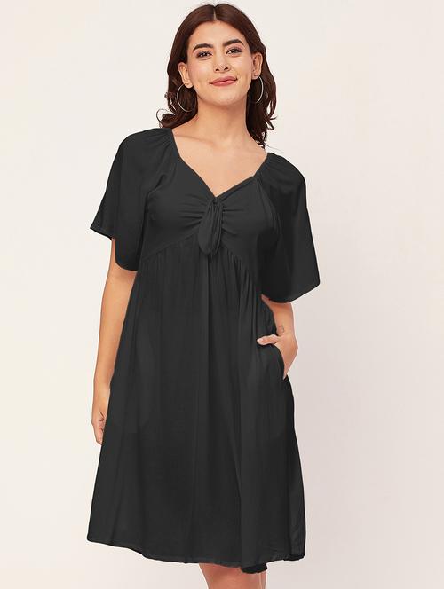 black solid a-line dress with pocket - 20458139 -  Standard Image - 0