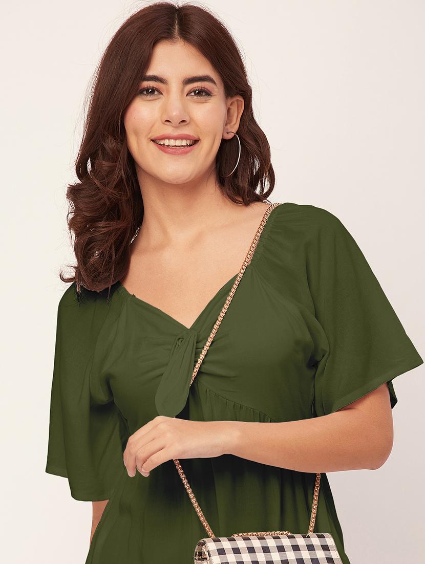green solid a-line dress with pocket - 20458140 - Standard Image - 4