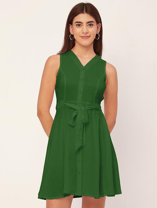 green solid sleeveless a-line dress - 20458148 -  Standard Image - 0