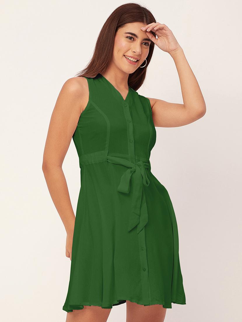 green solid sleeveless a-line dress - 20458148 - Standard Image - 1