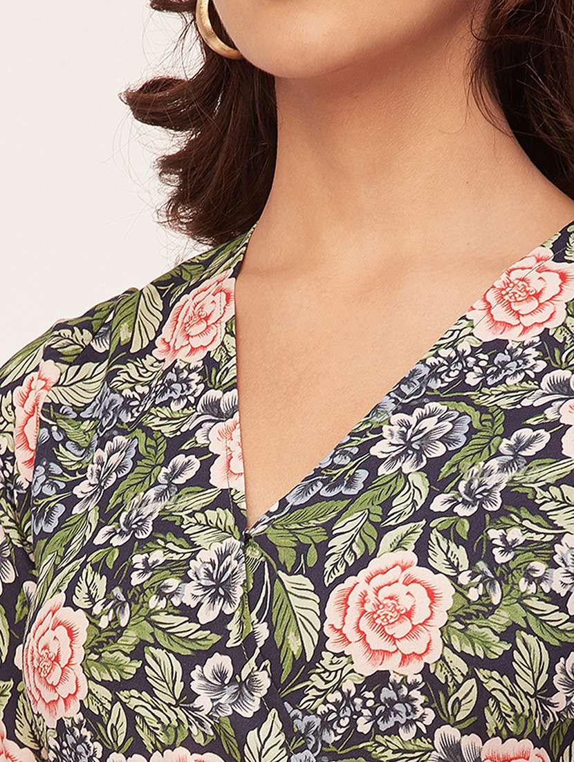 navy blue floral print wrap dress - 20458160 -  Standard Image - 4