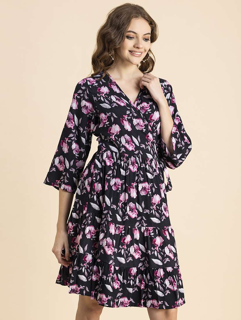 black floral tiered dress - 20458161 -  Standard Image - 1
