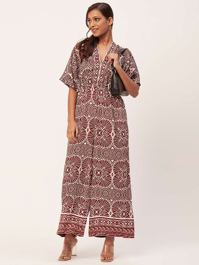 Brown Printed Full Lengtrh Jumpsuit - 20458247 -  Standard Image - 1