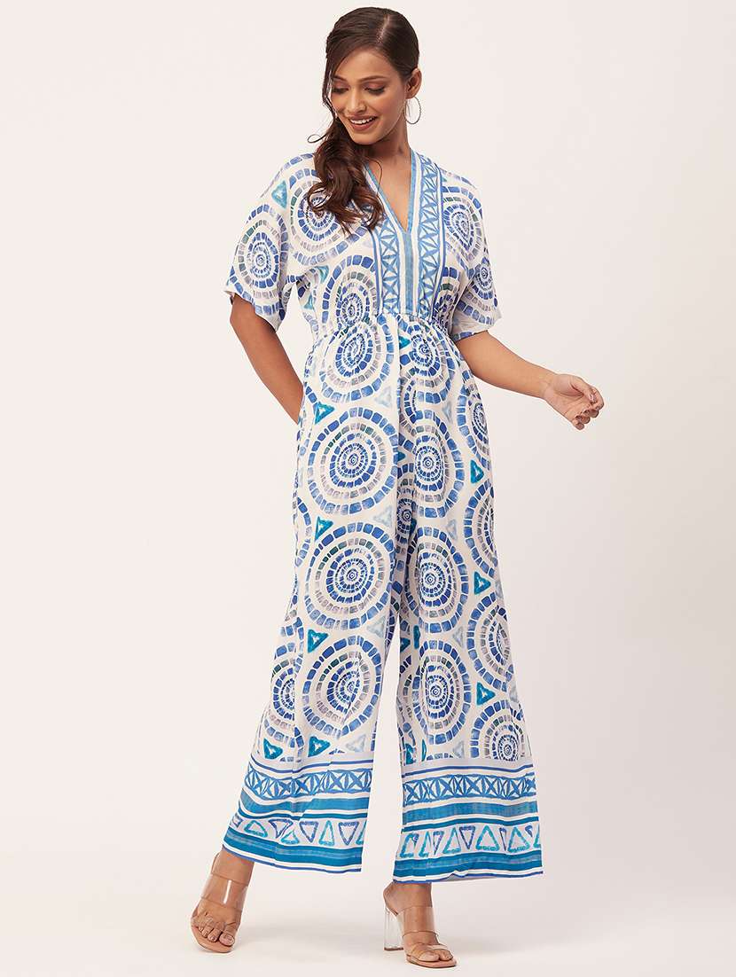 blue printed full length jumpsuit - 20458250 -  Standard Image - 1