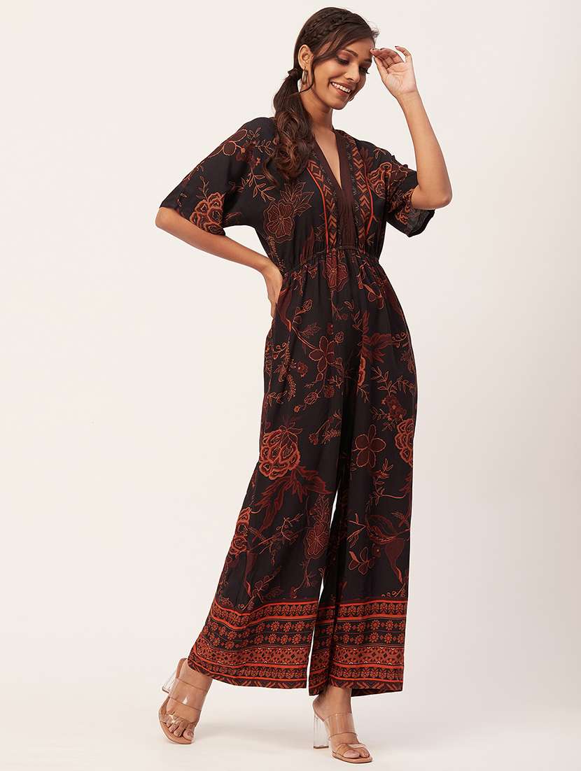 black floral print full length jumpsuit - 20458251 -  Standard Image - 1
