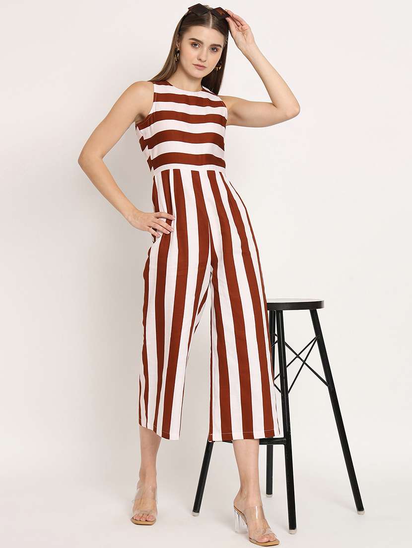 brown & white striped full length jumpsuit - 20458256 -  Standard Image - 1