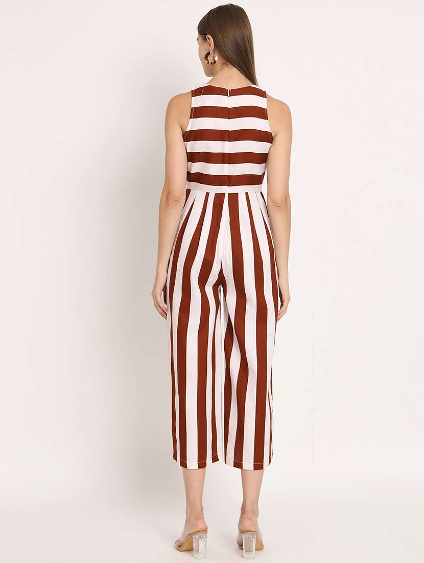 brown & white striped full length jumpsuit - 20458256 -  Standard Image - 4