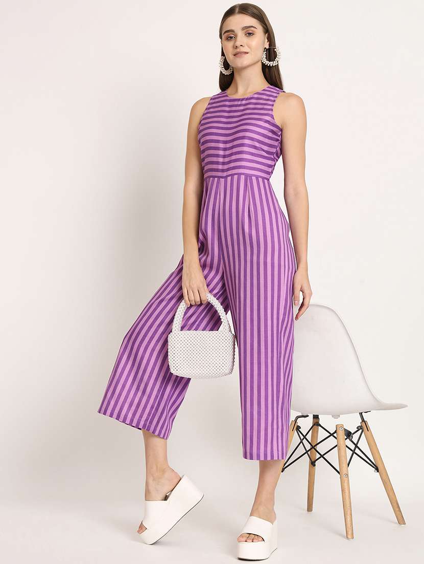 purple striped sleevless full length jumpsuit - 20458257 -  Standard Image - 1