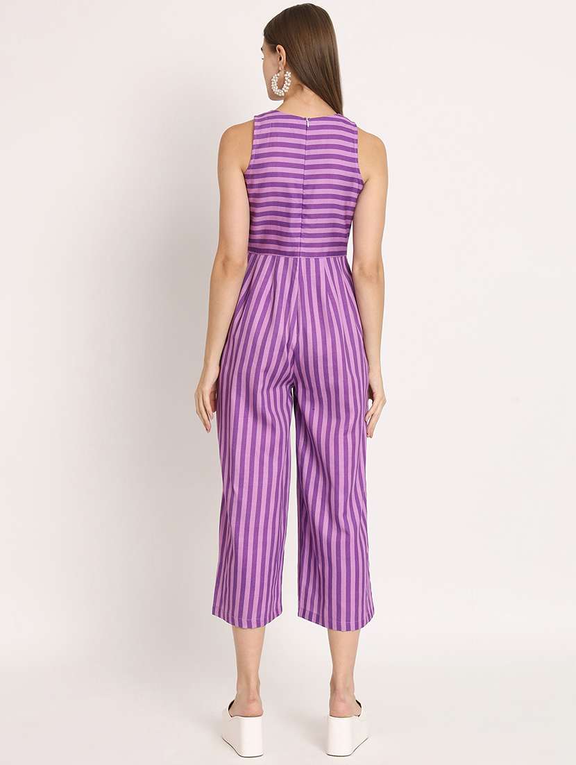 purple striped sleevless full length jumpsuit - 20458257 -  Standard Image - 4